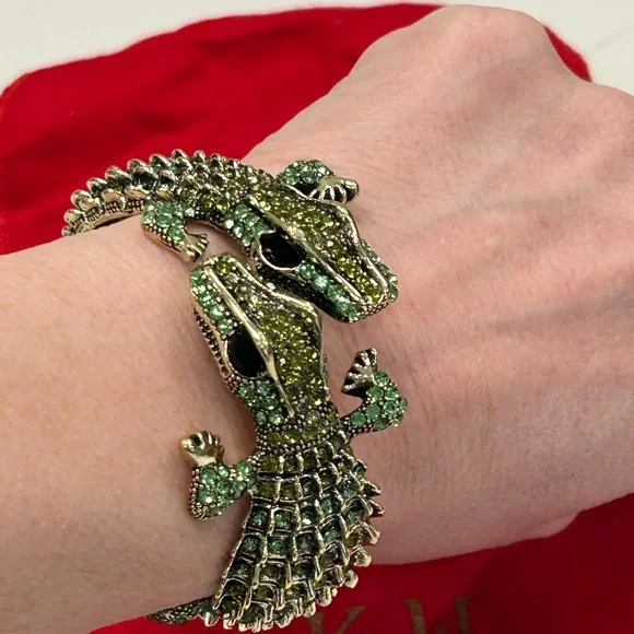 Vintage Kenneth Jay Lane Green Crystal Alligator Reptile Bracelet - Picture 1 of 7